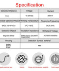 Inductive Proximity Sensor Switch M12 Non Shield Type with 4mm Sensing Distance, Normally Open, 10-30 VDC, 200 mA specs