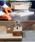 Worker using UHMW Sheet 6.1 X 12 Inch White Ultra High Molecular Weight Polyethylene Board on a table saw.