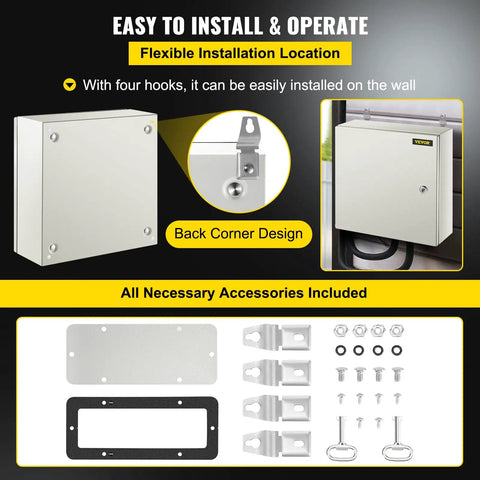 Installation guide for NEMA 4X Steel Enclosure For Electrical Gear, 16 by 16 by 6 inches, IP66 outdoor indoor junction box with mounting plate