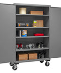 Rock Solid Locking Mobile Storage Cabinet With Four Adjustable Shelves And Flush Steel Doors 48 Inches Wide gray cabinet with tools and shelves