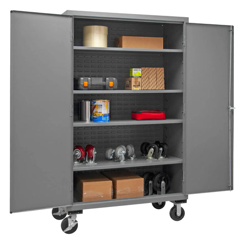 Rock Solid Locking Mobile Storage Cabinet With Four Adjustable Shelves And Flush Steel Doors 48 Inches Wide gray cabinet with tools and shelves