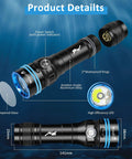 Product details of Beast Mode Narrow Beam Dive Light For Night Dives And Snorkeling, 4 Modes, IPX8 Waterproof To 50m, Rugged Aluminum Body