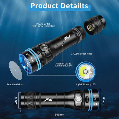 Product details of Beast Mode Narrow Beam Dive Light For Night Dives And Snorkeling, 4 Modes, IPX8 Waterproof To 50m, Rugged Aluminum Body