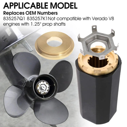 Hub Kit For Flo-Torq II Replacement 835257Q1 Fits Mercury 60-300 HP Outboards And Mercruiser Alpha Bravo One Drives Ready-To-Swap With Thrust Washer Drive Sleeve Aft Adapter Tab Washer Prop Nut