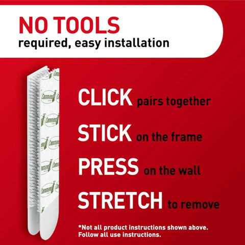 Instructions for Heavyweight Picture Hanging Strips XL 20 Lb 16 Pairs 32 Strips White Adhesive Damage Free Hangers