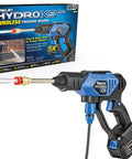 Portable Cordless Pressure Washer With Turbo Jet Power 350 PSI 21V Battery and 6 In 1 Nozzle in box, black and blue design