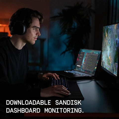 Gamer uses SN7100 1TB NVMe SSD Gen4 PCIe M2 2280 Up To 7250 MBps Read Speed And 6900 MBps Write Speed For Laptops And Handheld Gaming Devices High Octane On The Go Storage with SanDisk dashboard.