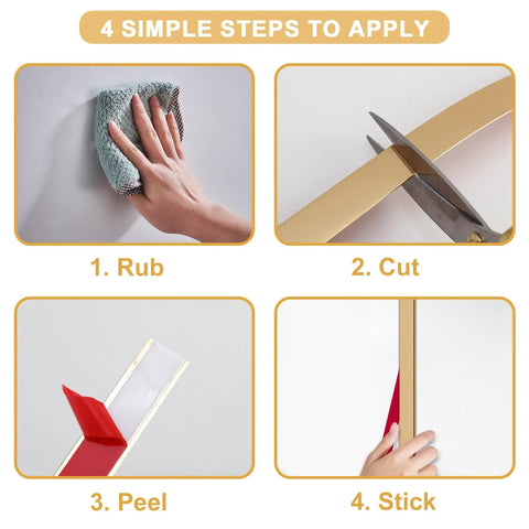 Kick Up Your Rooms With Matte Gold Peel And Stick Molding Trim, Super Slick DIY Decorative Edge Strip For Walls Ceilings Cabinets, Easy mirror baseboard install steps.