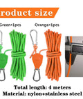 Two Pack High Strength Pulley Camping Ropes With Adjustable Windproof Ratchet Straps, green and orange, 4m nylon