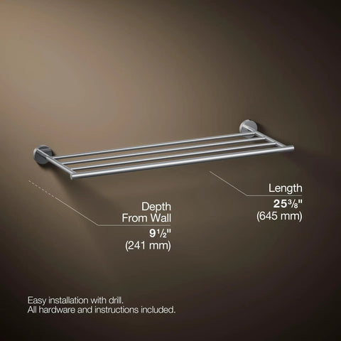 Elate Hotelier Polished Chrome Towel Bar Easy to Install Modern Bathroom Update with size dimensions shown