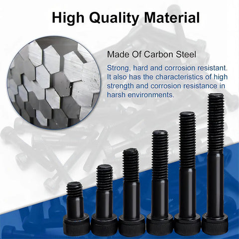 Straight Up Heavy Duty M8 x 105mm Hex Socket Head Cap Screws, 10 Pack 12.9 Grade Carbon Steel Hex Bolts in various sizes.
