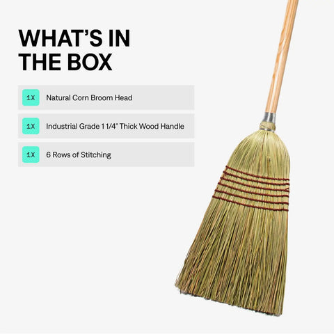 Handmade Corn Broom With Wood Handle For Indoor And Outdoor Use Heavy Duty Garage And Patio Sweep 56 Inch Long 9 Inch Broom Head