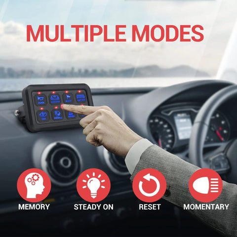 8 Gang Switch Panel With Blue LED Touch Control For Trucks ATVs UTVs Boats And Campers Universal Momentary Switch With Fuse Block