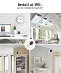 2K Indoor Security Camera for Home, Baby, Elder, and Pet Monitoring With Clear Night Vision shown in various home settings