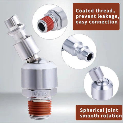 One Quarter Inch Swivel Air Plug Quick Connect Fitting For Air Hoses And Compressors, 360 Degree Rotatable Ball Swivel, Industrial M Style Connector Compatible With IM Air Couplers And Standard Air Hoses, 1/4 inch MNPT iron body