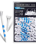 Three Prong Plastic Golf Tees 3-1/4 Inch Assorted Pack 100 Or 120 Count shown in blue stripe design in packaging
