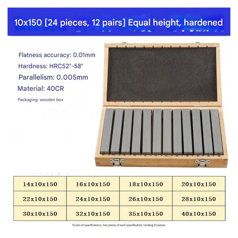 Shop Grade Alloy Steel Parallel Block Gauge Set Killer Precision CNC Milling Vise Pads 12 Pair Kit inside wooden box.