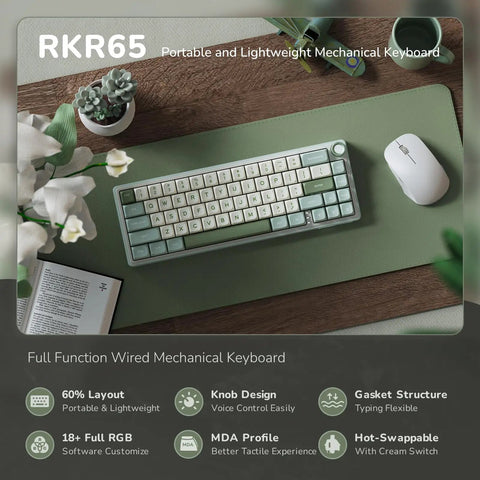 Gasket Mount 60 Percent Wired Mechanical Keyboard Hits Different With Hot Swap Linear Switches Smooth Pbt Keycaps And Rgb Backlight And Programmable Knob For Your Desk on a desk with a mouse and decorations.