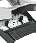 Close-up of Two Hole Punch for 30 Sheets, Metal Office Workhorse showing paper holes and collection drawer, Black NeXXt Range, ergonomic design.