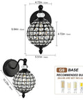 Lumestary 1 Piece Black Crystal Globe Wall Sconce, 1-Light Matte Black Finish Wall Sconce for Bathroom Bedroom Living Room, Vintage Vanity Light with dimensions.