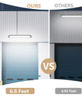 Comparison of Crazy Bright 24W LED Shop Lights 5400 Lumens 6000K Daylight White showing larger 6.6 ft light vs 4.92 ft light