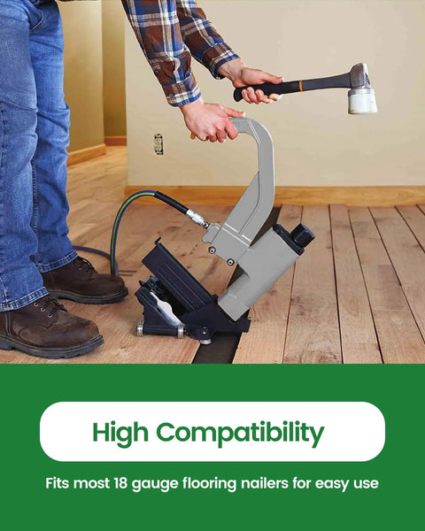 Tough As Nails Smooth Drivin 18 Gauge L Cleat Flooring Nails 1-1/4 Inch used with flooring nailer on hardwood floor.