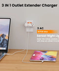 Heavy Duty Plug And Play Triple Wall Tap Extender With Glowing LED Light Three Prong Grounded Outlet Splitter Two Pack used to power devices.