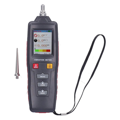 Heavy Duty Digital Vibration Meter And Portable Tester With Bright Color Lcd Screen High Sensitivity Accelerometer, handheld device with measurement screen.