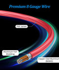 8 Gauge Power Ground Wire Kit for Car Audio and Auto Electrical Installations With Two 10 Ft Red and Black CCA Cables, showing structure with PVC and aluminum