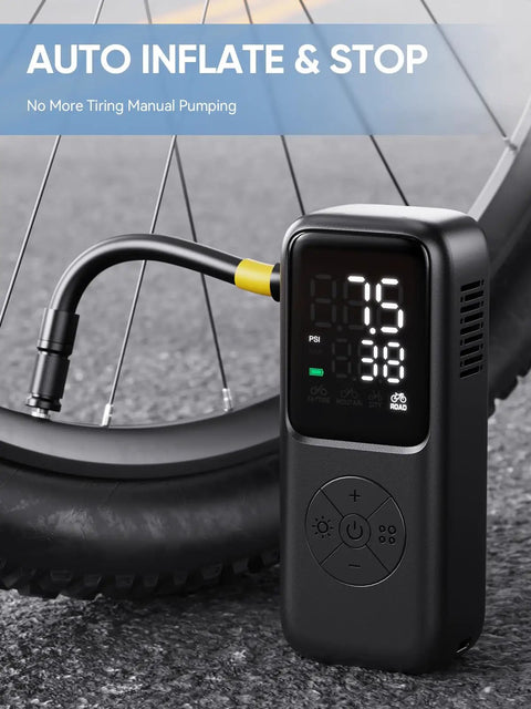 Ultra Lightweight Mini Bike Pump With Gauge Auto Stop 120 PSI Portable Hand Pump For Presta And Schrader Valves, Fits Road And Mountain Bike Tires, EBikes And Sports Balls, Pocket Size For Easy On The Go Inflation