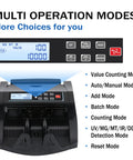Cash Counter Machine For US Dollars Only With UV MG MT IR DD Detection Add And Batch Modes Value Counting LCD Panel