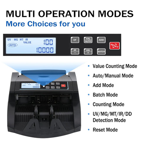 Cash Counter Machine For US Dollars Only With UV MG MT IR DD Detection Add And Batch Modes Value Counting LCD Panel