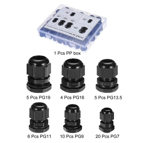 Waterproof Cable Glands Kit For Electrical Projects Black Nylon Glands Joints And Wire Protectors Weatherproof Seal Kit in box
