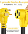 NEMA 6-50P to 14-50R EV Charger Adapter Cord For Tesla And Other EVs showing ergonomic handles and copper terminals