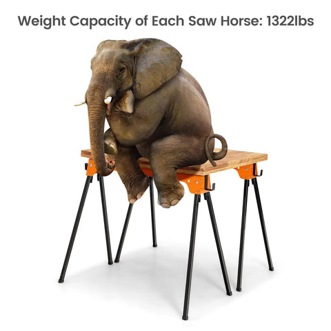 Heavy Duty Folding Saw Horses 2 Pack Built Like a Tank With Detachable Rails And 1322 Lb Capacity Portable Collapsible Work Stands Anti Rust Steel Frame Totally Crushes Any Yard or Shop Build