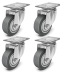 3 Inch Rubber Caster Wheels Set Of 4 With Brakes, Silent Heavy Duty Swivel Plate Casters For Cart, Furniture And Workbench