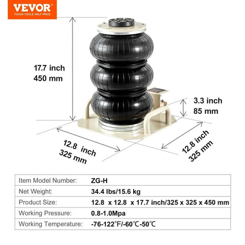 Beefy Triple Bag Air Jack For Cars, 3 Ton Pneumatic Lift With Six Steel Pipes, Raises Up To 17.7 Inches In 3 To 5 Seconds shown