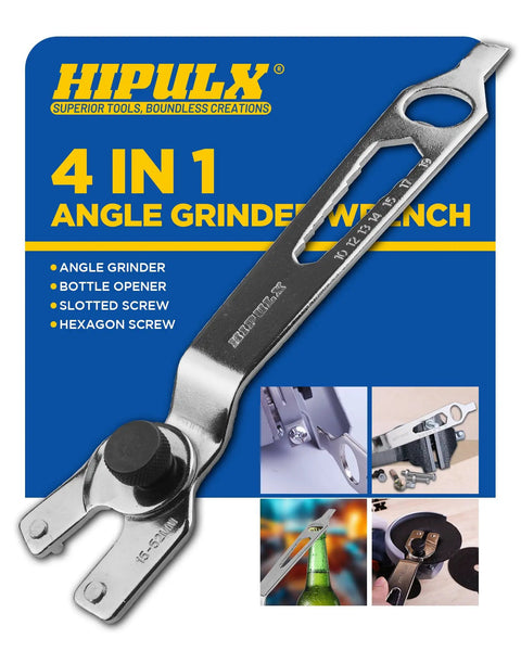 4 In 1 Adjustable Wrench And Bottle Opener Tool For Grinders, Multi Function Pin Spanner, Nickel Plated Steel with packaging