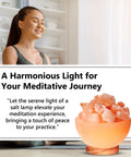 Natural Salt Lamp With Massage Bowl Design, Crystal Salt Chunks, Dimmer Cord, Classic Wood Base, in meditation setting