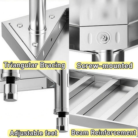 Details of Beefy Heavy Duty 3 Tier Packing Station Workbench With Stainless Steel Top Thickened Surfaces Reinforced Crossbeams