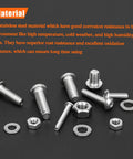 Assorted M3–M6 button head socket screws, nuts and flat washers kit, top-down view, 304 stainless steel