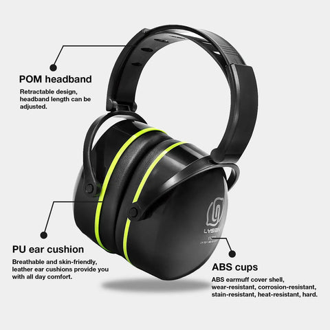 Industrial Hearing Protection Earmuffs With 31 dB Noise Reduction featuring memory foam cushions, adjustable foldable design