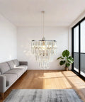 Plug In Modern Crystal Pendant Chandelier Light With Faux Crystal Drops, 10.25 W X 11.5 H, On Off Switch in modern living room