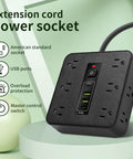 Game Changer Smart Power Strip Surge Protector With 12 AC Outlets 4 USB And 2 USB C Ports Extra Wide Spacing Auto Overload Cut Off Safety Reset Switch For Home Office Dorm Desktop Setup shown from the front with six USB ports.