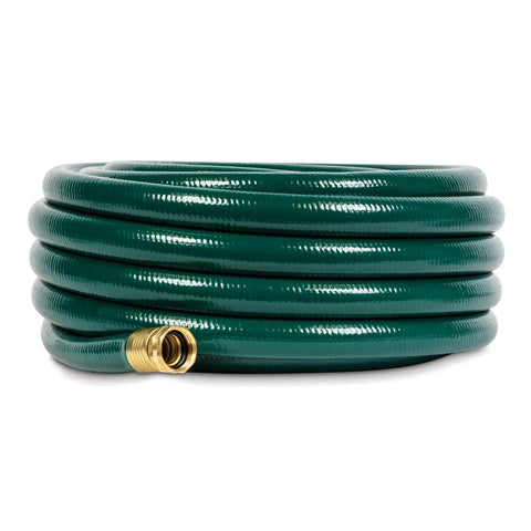 Coiled Heavy Duty Flexogen Three Quarters Inch By Fifty Foot Garden Hose With Eight Layer Construction And Five Hundred Psi Burst Strength