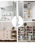 Heavy Duty Clear Shelf Support Pegs With Self Locking Grip For 5/16 Inch Holes And 19/32 Inch Thick Shelves Rock Solid 50 Pack in use with glass shelves and cabinet organization.