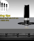 Close-up of 4 Piece Flush Trim Router Bit Set With One Quarter Inch Shank Carbide Tipped Straight Cut Pattern Bits mounted on tabletop router