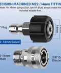 Pressure Washer Quick Connect Kit With 9-Piece Stainless Steel Adapters, M22-14mm To 3/8 Inch Quick Disconnect fittings