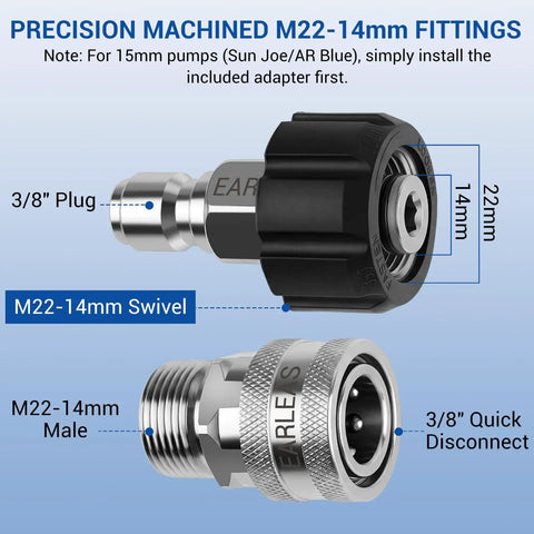 Pressure Washer Quick Connect Kit With 9-Piece Stainless Steel Adapters, M22-14mm To 3/8 Inch Quick Disconnect fittings