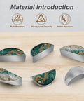 2 Pack Teal Beach Gold Fluid Cabinet Pulls, 3 Inch Hole Center Brushed Nickel Semicircle Drawer Handles arrangement on wood surface
